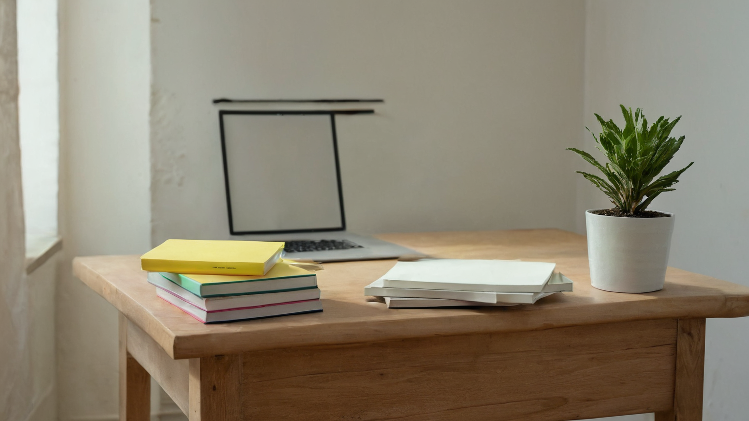 Plain study table with closed books and tabs