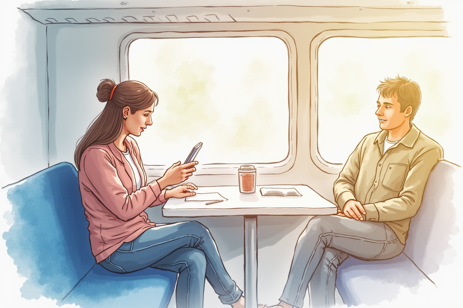 Person reviewing flashcards on phone during commute
