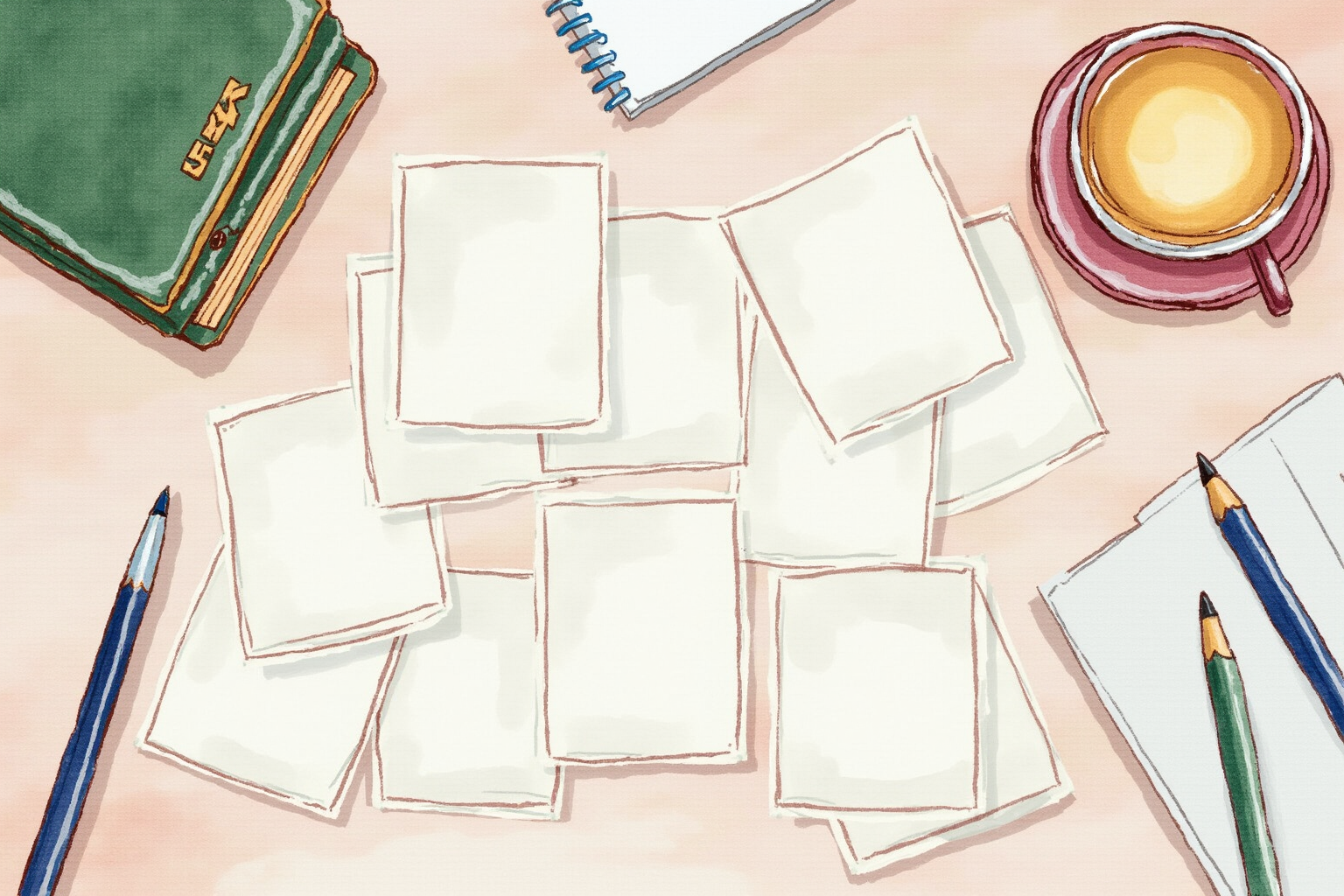 Vocabulary flashcards spread on study table