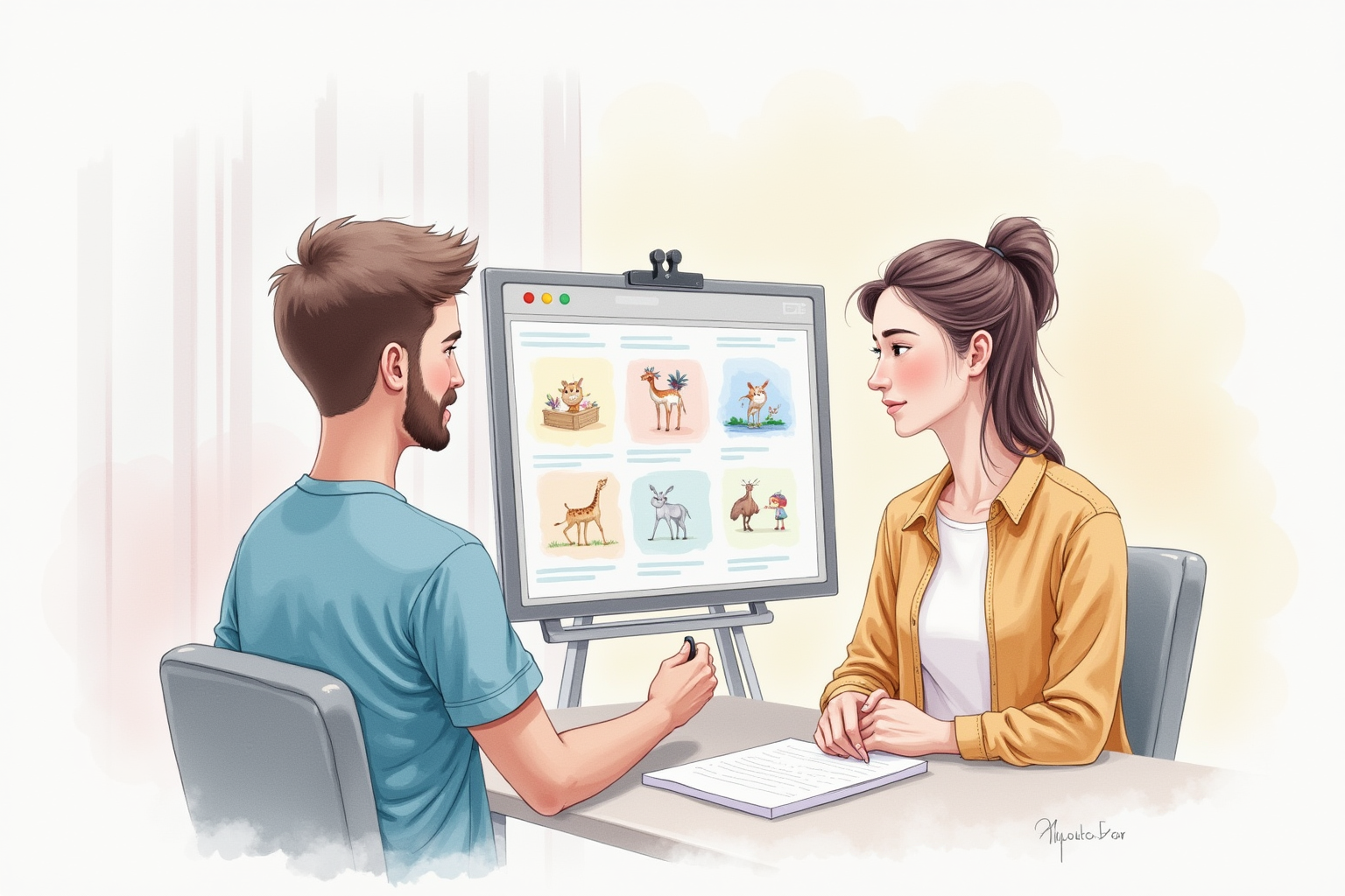 Graduate showing portfolio work on screen during interview prep