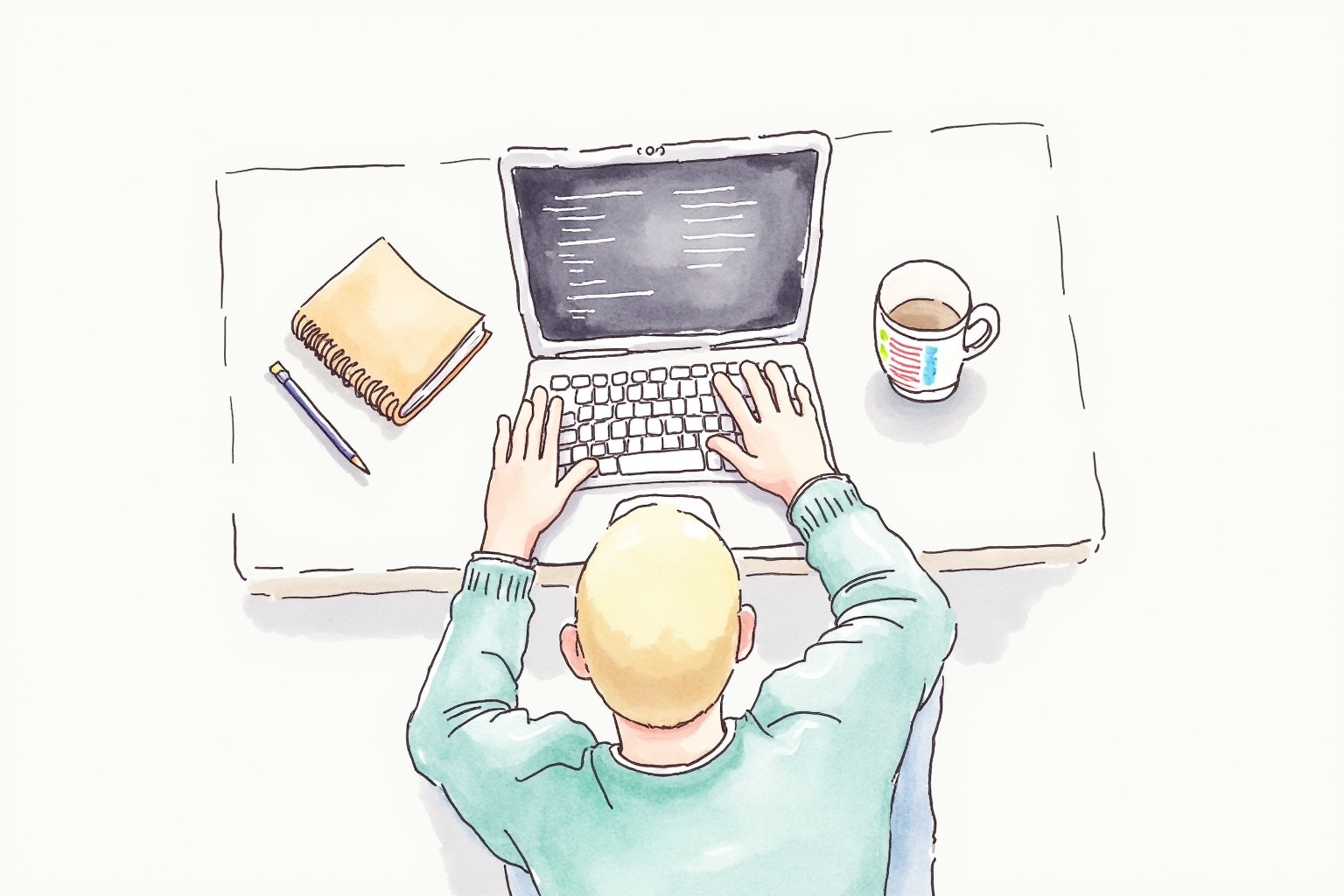 Person reviewing programming concept with notes and laptop