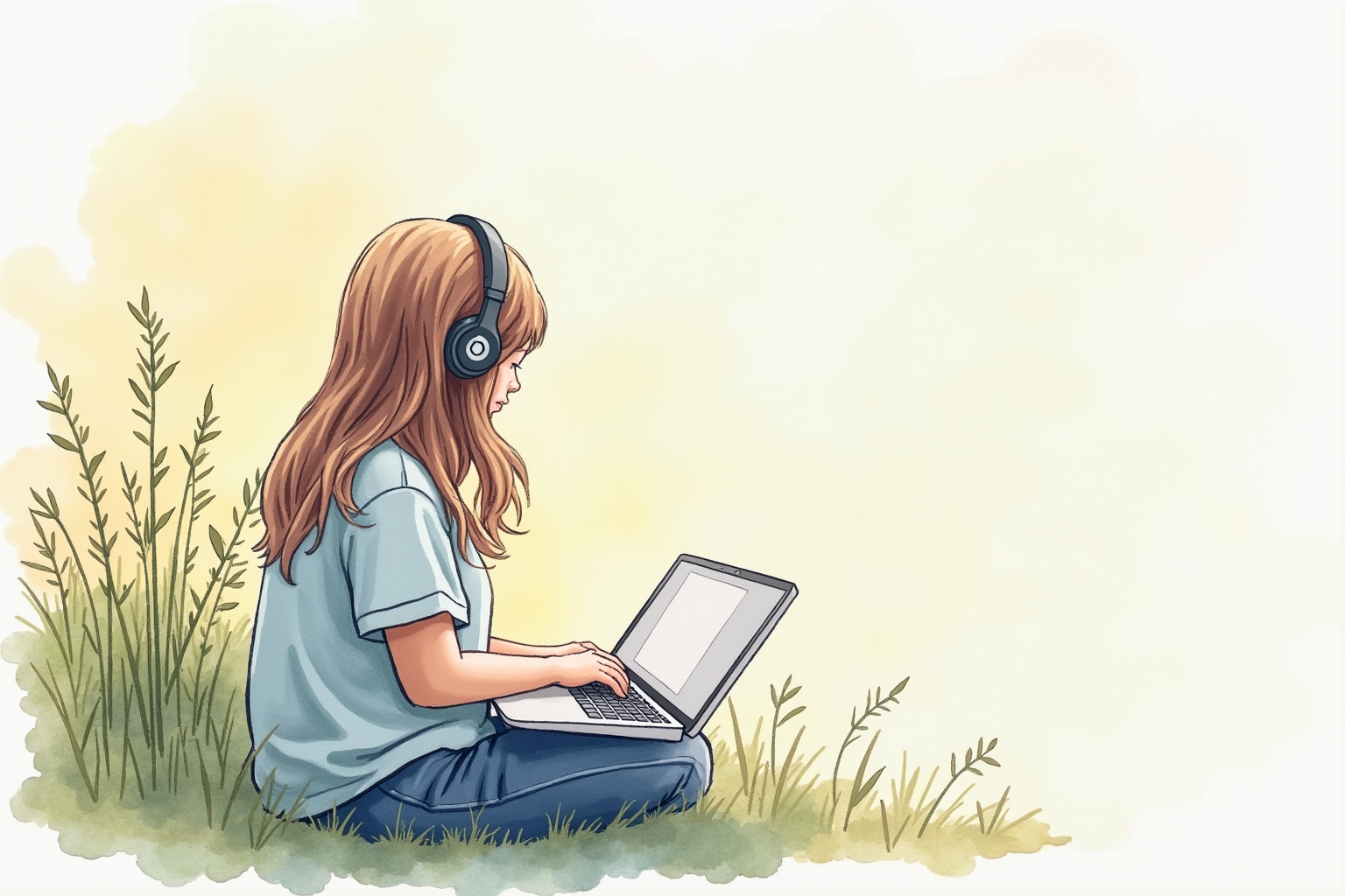 Person learning photography composition outdoors with audio