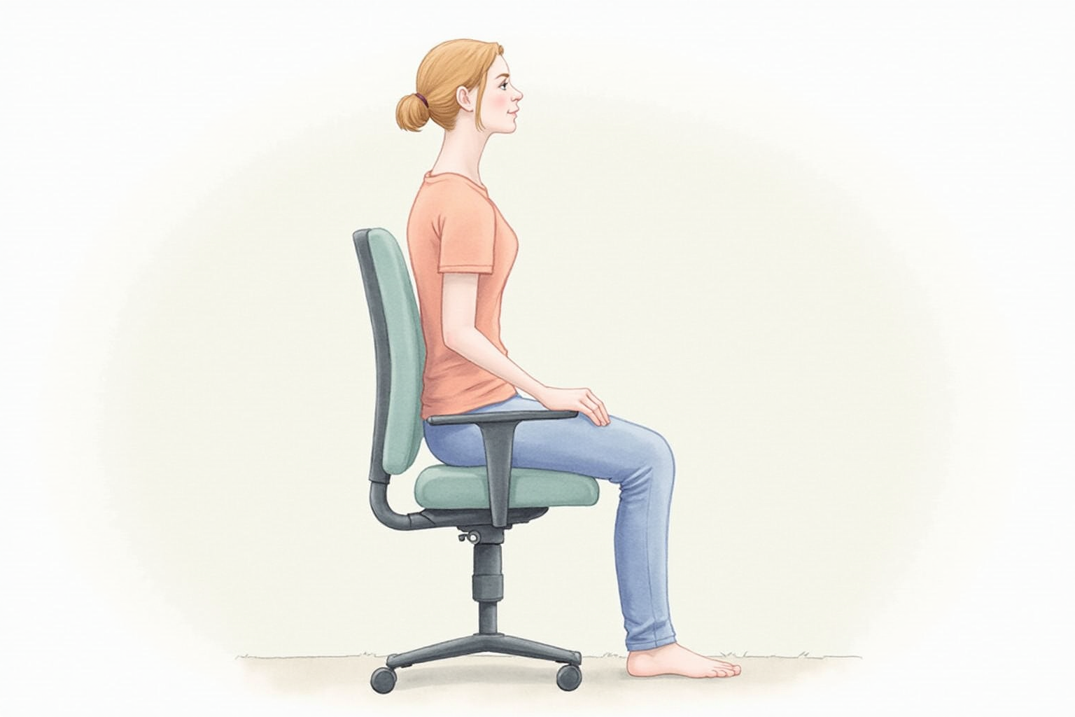Student adjusting lumbar support on ergonomic chair
