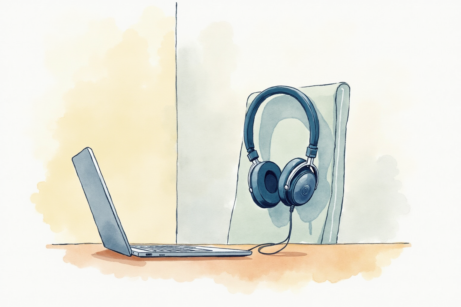 Premium headphones hanging on study chair beside laptop