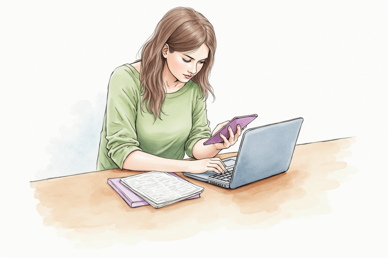 Student using both laptop and tablet simultaneously