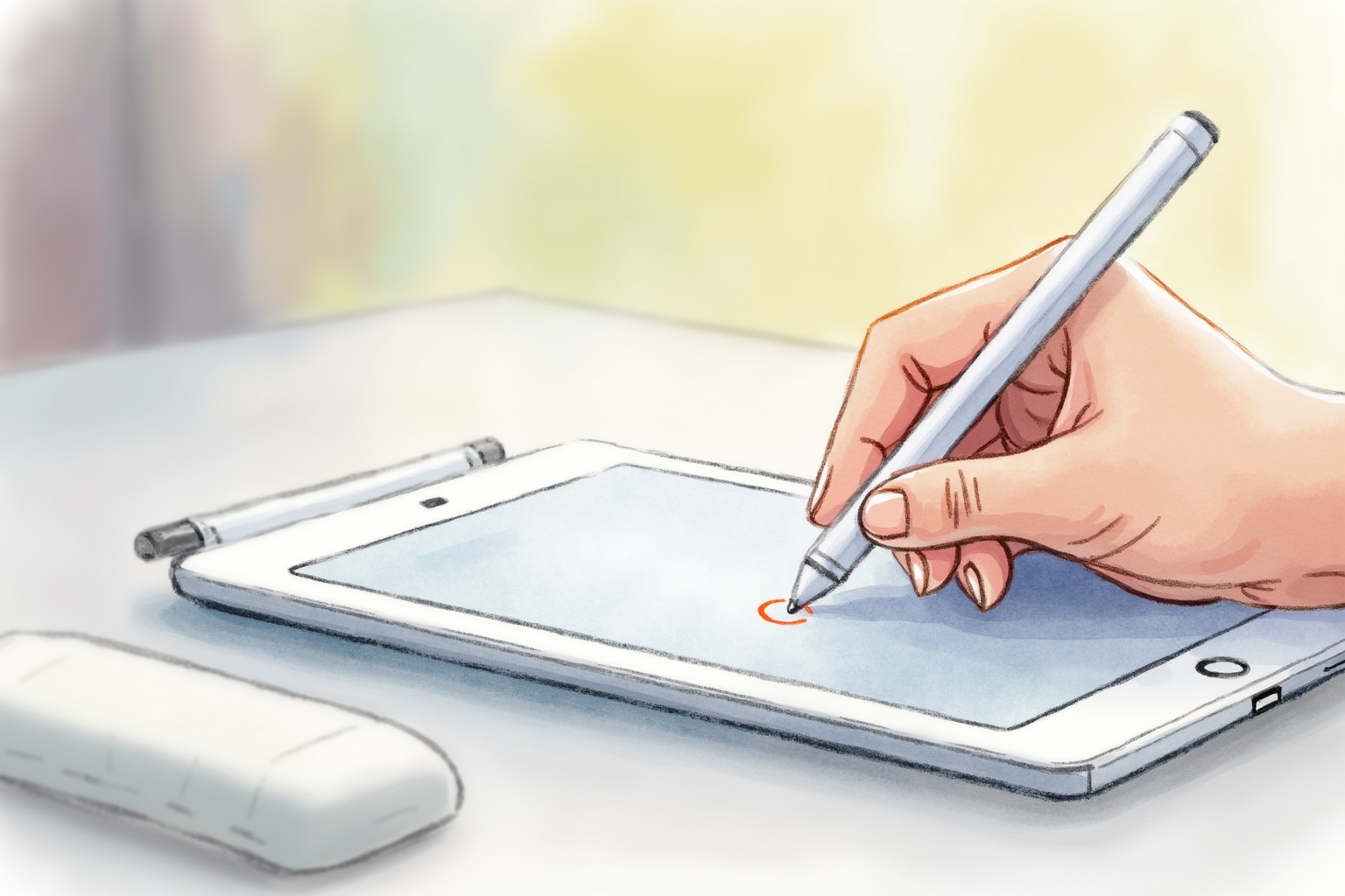 iPad with Apple Pencil on student desk for digital handwriting