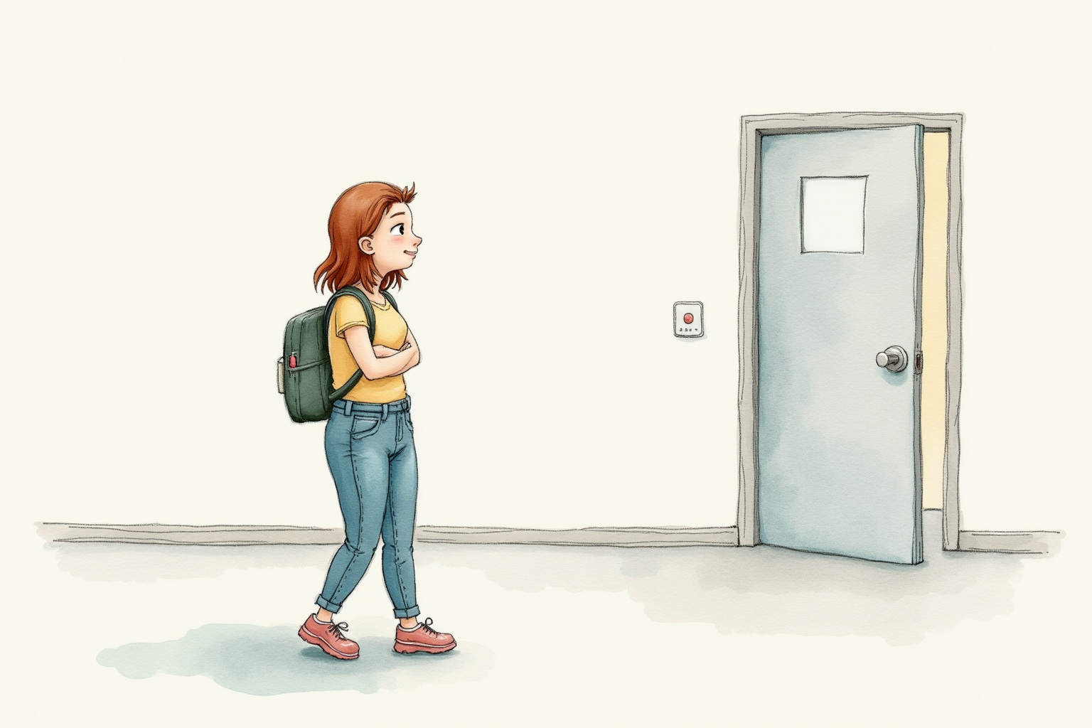Person feeling confident relaxed before walking into exam hall