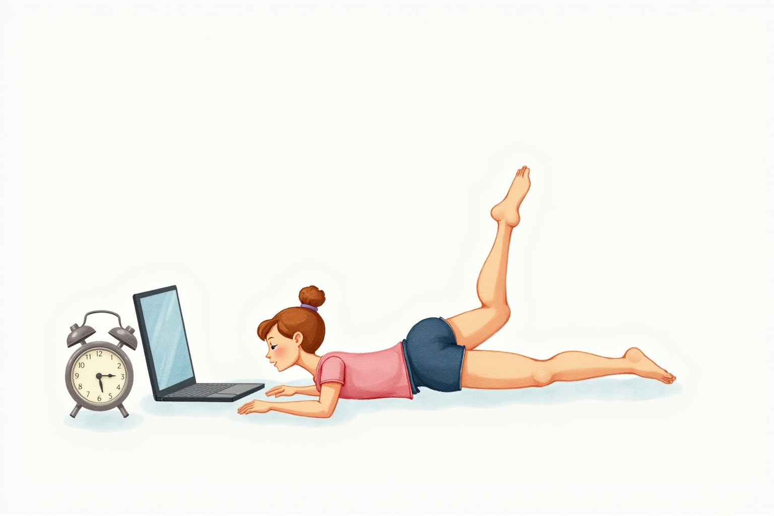 Person taking short break stretching beside laptop