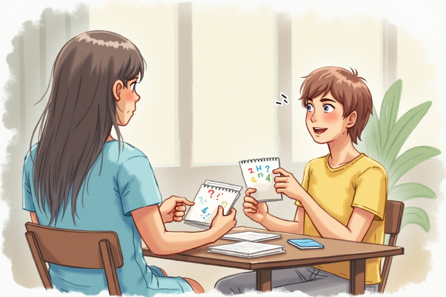Person quizzing themselves with flashcards in dim study room