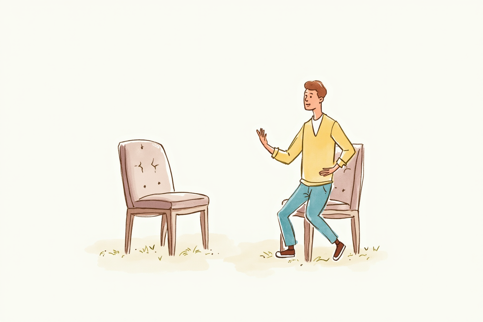 Student practicing teaching aloud by lecturing to empty chair