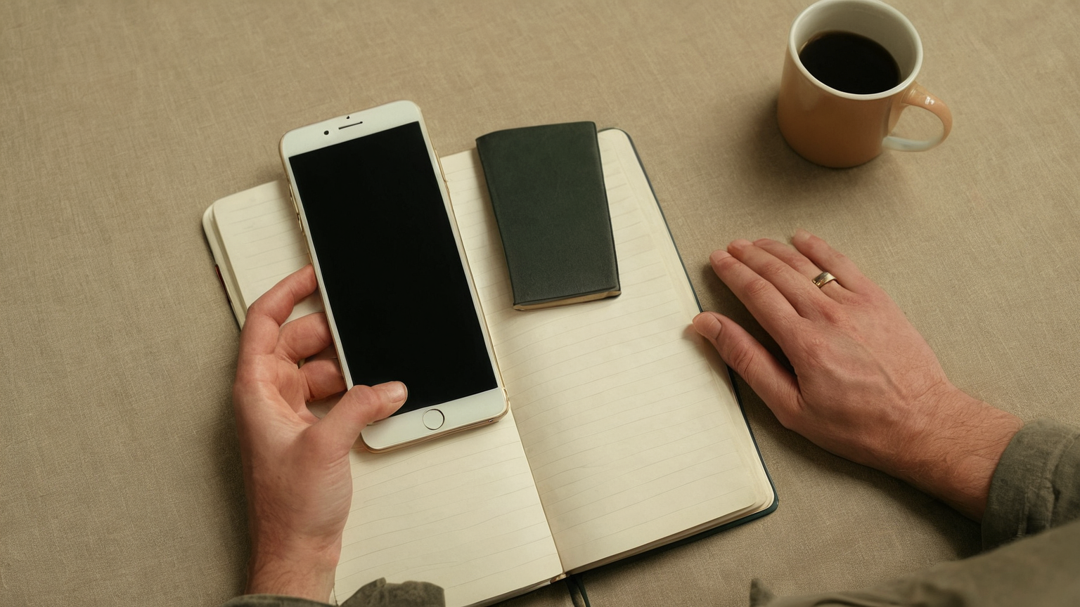 phone face down beside notebook