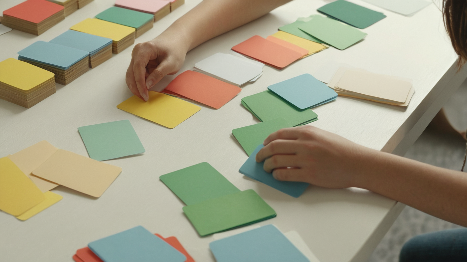 Mixed practice cards on study desk