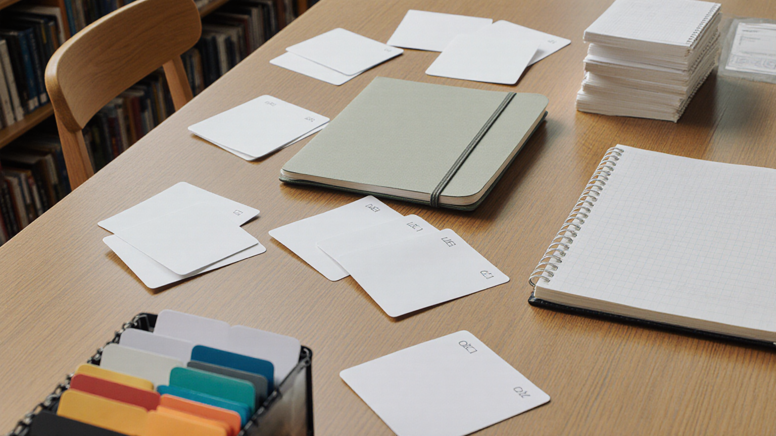 Library table with blank source cards