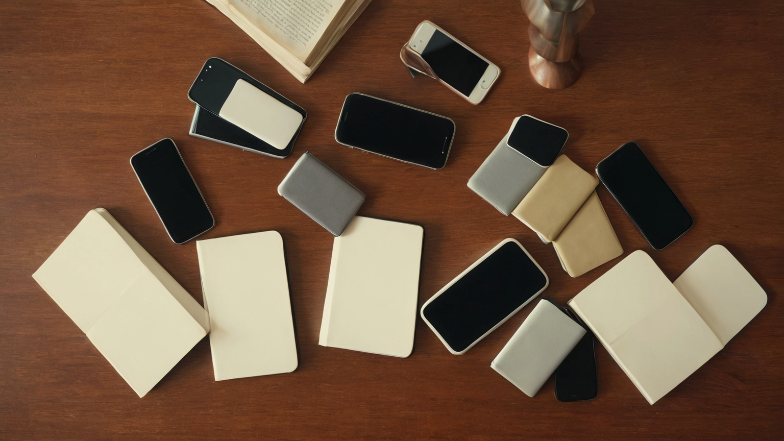 Quiet library session with phones face down