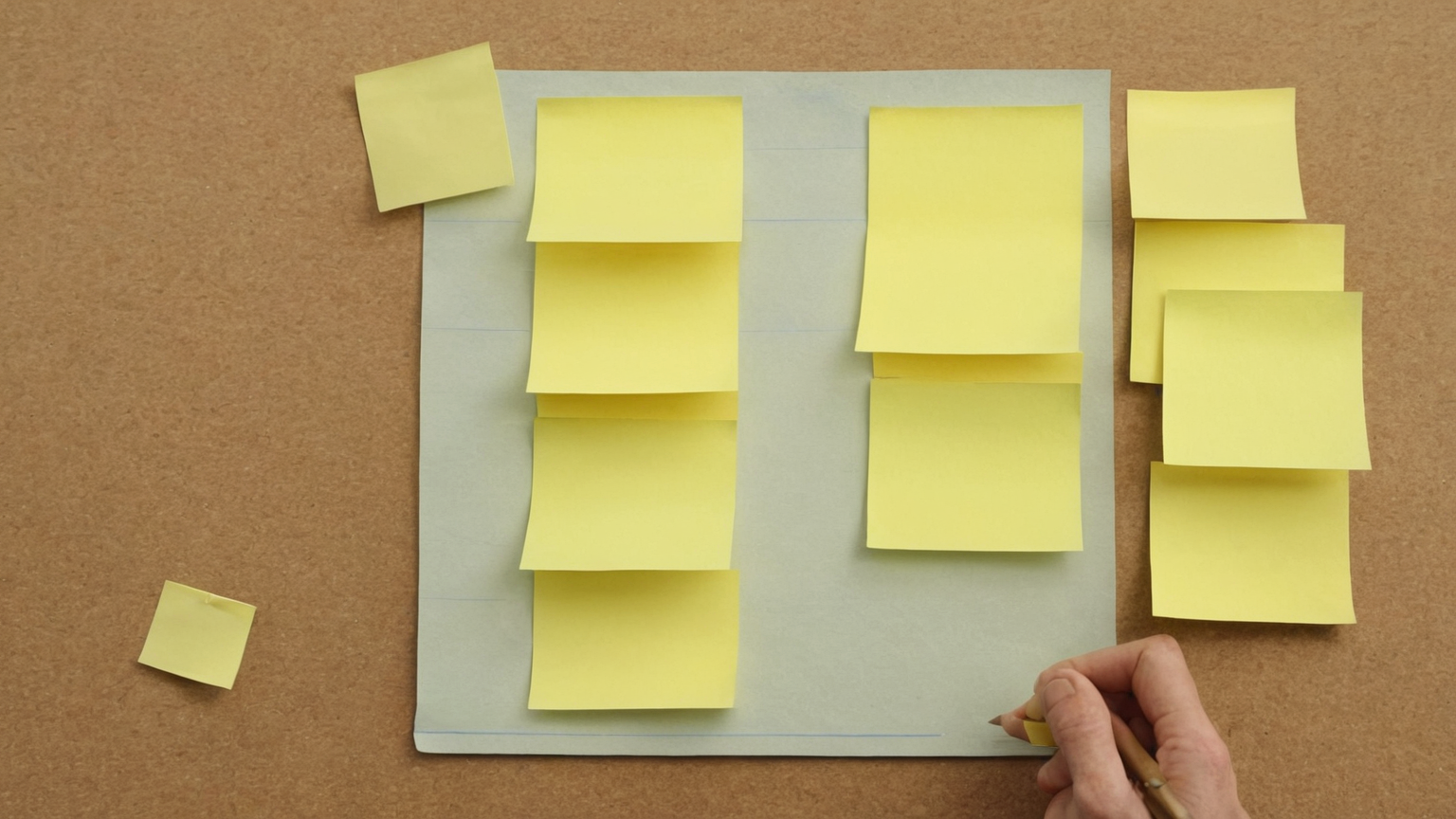Accountability check-in with blank sticky notes